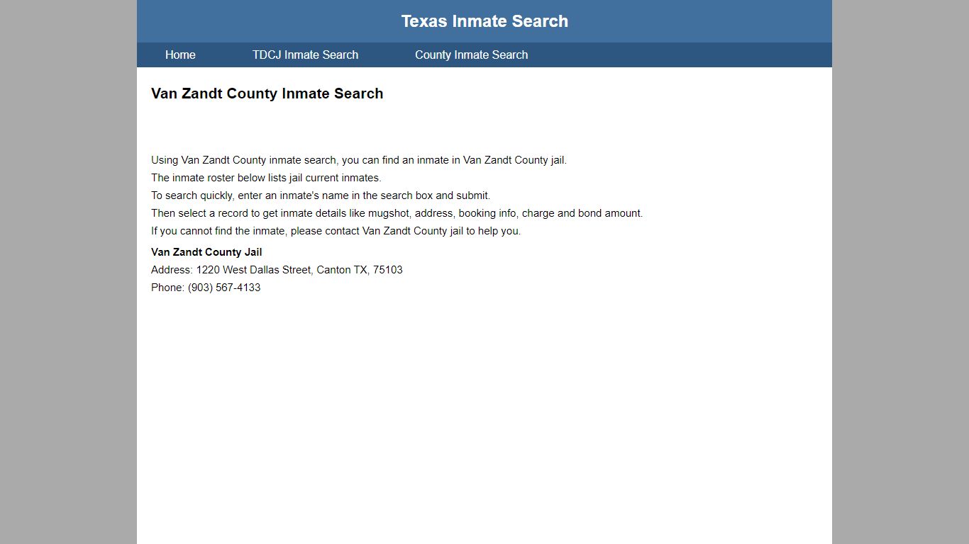 Van Zandt County Jail Inmate Search